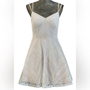 City Triangles Champagne Beaded Lace Cocktail Dress Art Deco Fit & Flare Sz 5